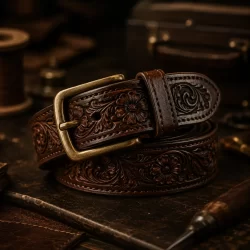 Leather belt- Stockman Tooled