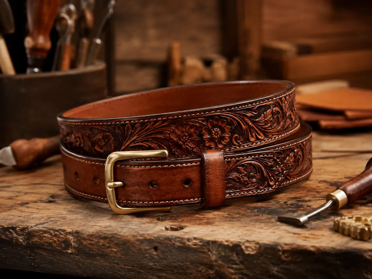 Tooled Leather Stockman Belt