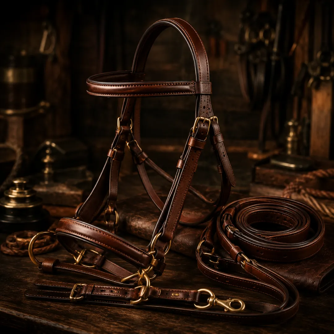 Handcrafted equestrian tack in warm light