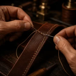 Handcrafted leather stitching in progress